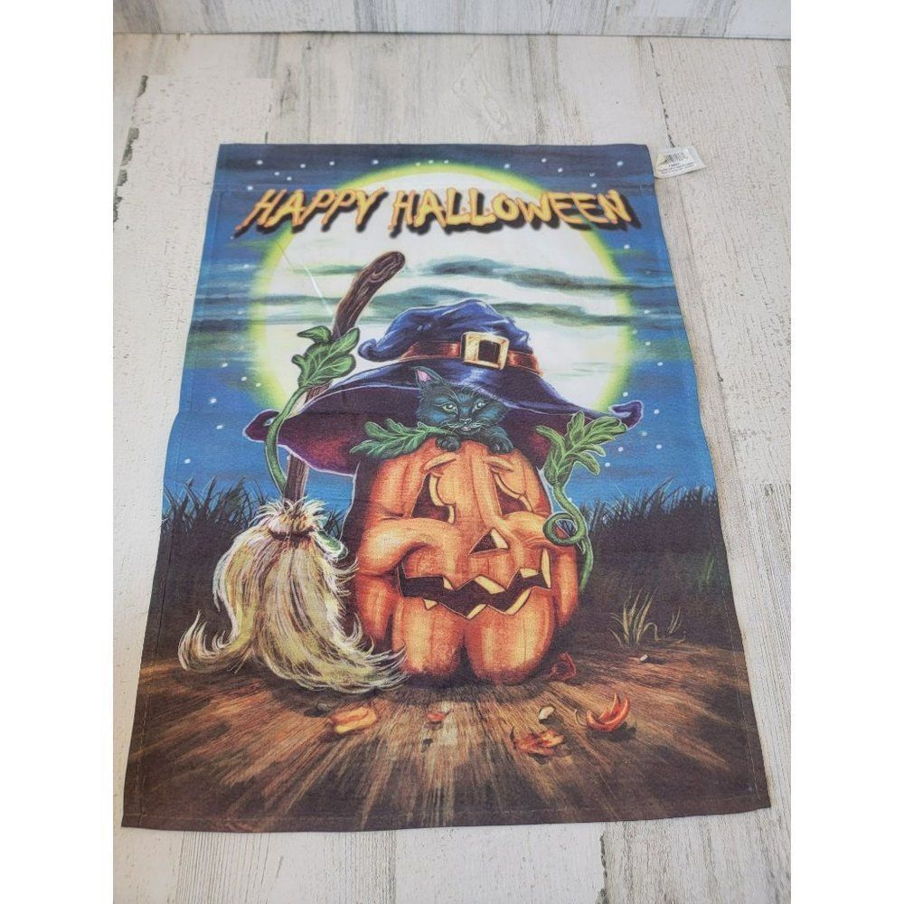 Evergreen 2010 happy Halloween‎ black cat Jack O'Lantern flag decor